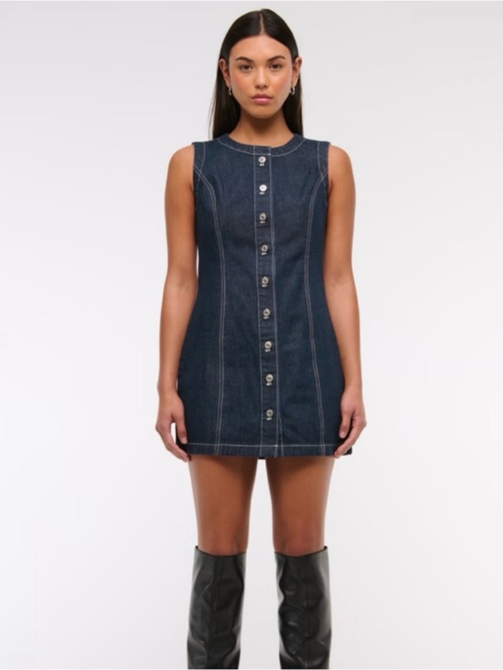 NWT Abercrombie & Fitch large denim vest style mini dress button front classic